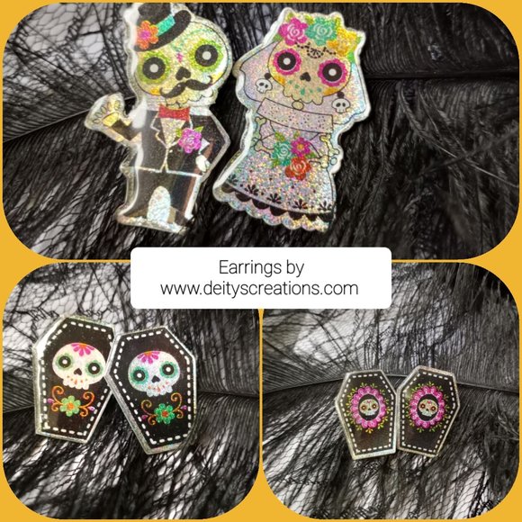 Halloween /gothic sugar skull coffin earrings sets E04 - Picture 1 of 1